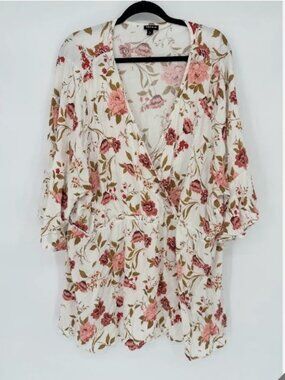 Torrid Coral Babydoll Challis Surplus Tie-Front Floral Wrap Blouse size 5x